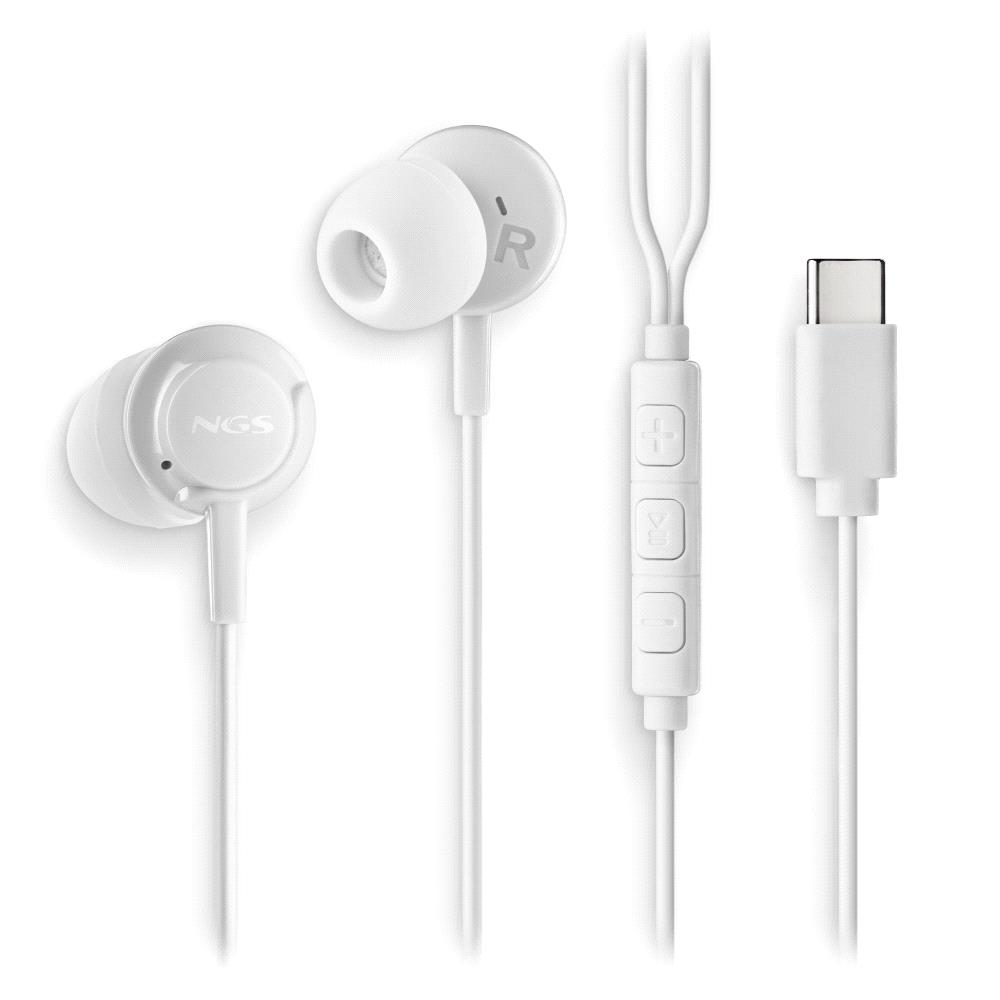 NGS Auricular Blanco Estéreo USB-C con cable
